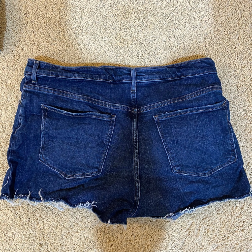 Express Midi High Rise Dark Jean Ripped Cutoffs - Picture 2 of 7